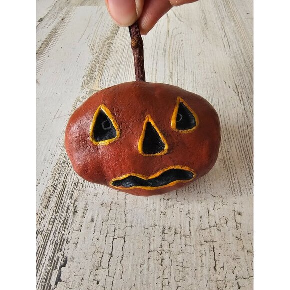 Primitive pumpkin sparkle glitter ornament jack-o'-lantern‎ Halloween tree decor - Picture 1 of 8
